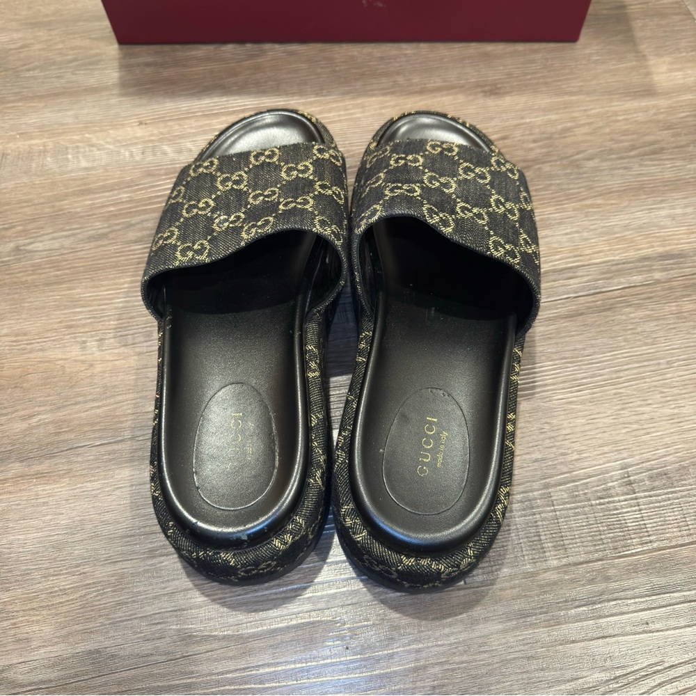 Gucci GG Monogram Canvas Denim Platform Slide Sandals - Picture 8 of 15